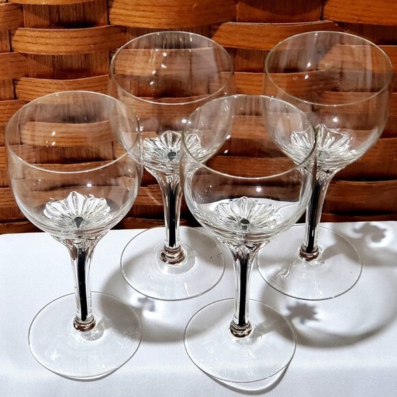 Belfor Exquisite Water Glasses 6" Bohemia black stem fine crystal stemware 4pc - Picture 1 of 4